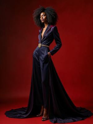 Confident Woman in Blue Jumpsuit
