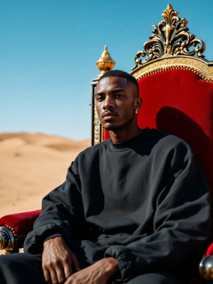 Man on Throne in Desert